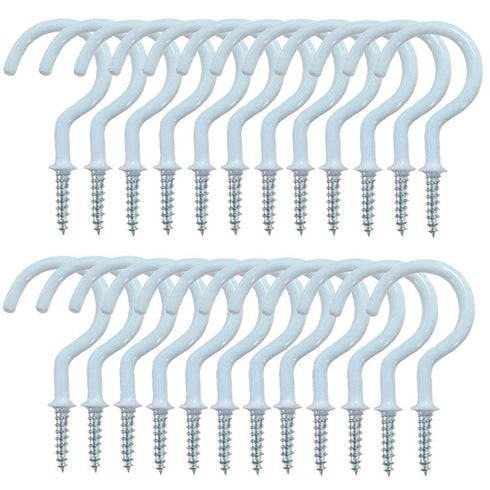 24 Pack 2.9 inch Cup Hooks Metal Ceiling Hooks, Household Screw-in Utility Storage Hook (White, 2in)...