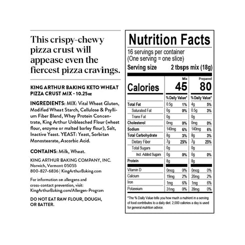 King Arthur Baking Keto Pizza Crust Mix, 1g Net Carbs Per Serving, Low Carb & Keto Friendly, 10.25 oz...