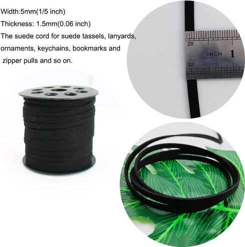 Pamir Tong Faux Suede Leather Cord String for Jewerly Making 5mm 40 Yards Black Bracelet Cord Flat Thin Leather Lace Thread for Necklace-Chocker &...