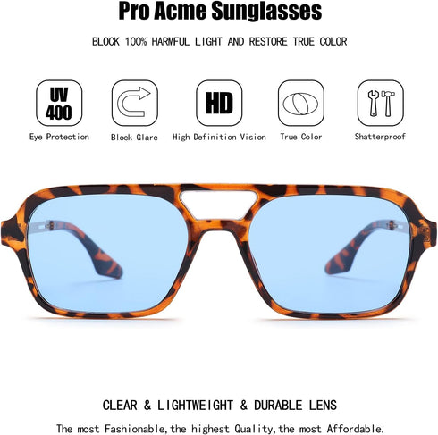 Pro Acme Vintage 70s Flat Pilot Aviator Sunglasses for Women Men, Small Frame Rectangular Glasses UV400 Protection Shades...