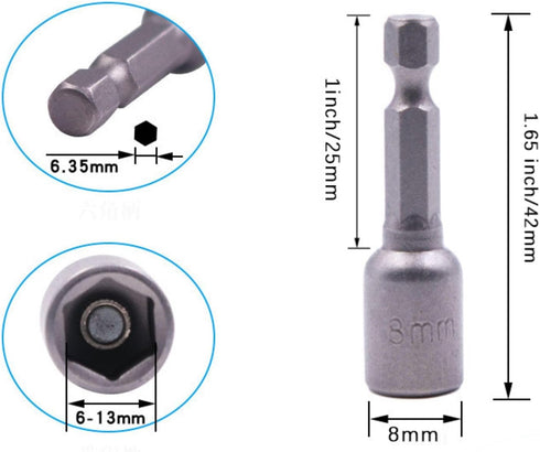 5/16'' Nut Driver Bit, Hex Magnetic Power 8mm 5/16 IN Socket Adapter Magnetic Nut Setter Driver Drill Bit 1/4 inch Hex for Power Tools -10PCS...