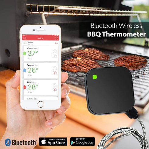 NutriChef Smart Bluetooth BBQ Grill Thermometer - Upgraded Stainless Probe Safe to Leave in Oven, Outdoor Barbecue or Meat Smoker - Wireless Remot...