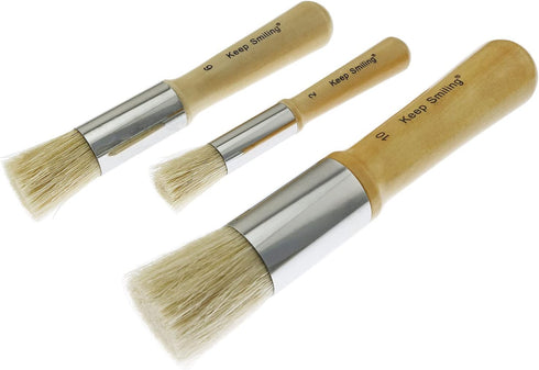 Wooden Stencil Brush 3PCS Natural Pure Hog Bristle Template Paint Brushes for Acrylic Oil Watercolor Art Painting Stencil Project Card Making DIY ...