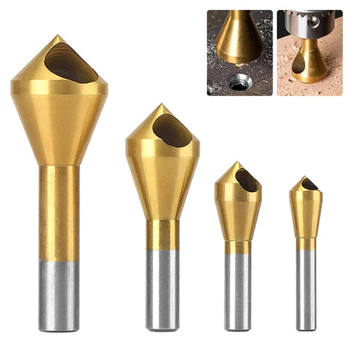 YUENTOEN 4Pcs Titanium Coated Countersink Chamfer Tool Deburring Tool Set, Countersink Drill Bit Set for Metal, PVC Board, Wood...