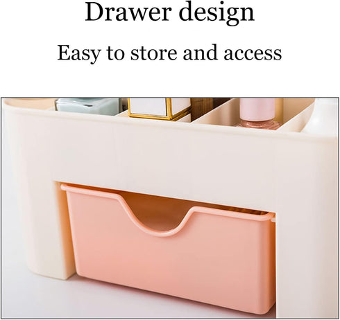 Makeup Desk Organizer Storage Box with 1 Drawer, Bathroom Countertop Organizer for Cosmetics, Dresser Storage Vanity Box for Lipstick, Brushes, Lo...