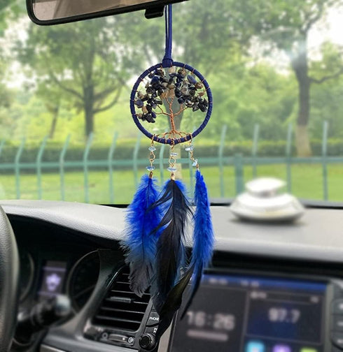 Blue Dream Catcher for Car Mirror, Small Dream Catchers for Boys Bedroom Wall Decor Car Rear View Mirror Hanging Accessories Handmade with Car Das...
