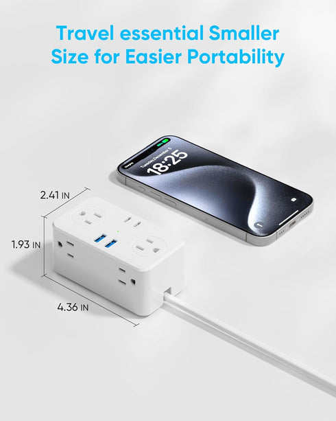 European Travel Plug Adapter, EU/UK/US Travel Plug Adapter Power Strip, 6 AC Outlets, 4 USB Ports (2 USB C), 3ft Wrapped Around Extension Cord, Co...