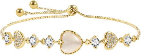 Dainty Adjustable 14K Gold Plated Heart Link Chain Bracelet for Women...