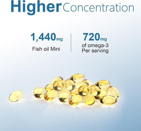Fish-Oil Omega3-Fatty Acids-Supplement Small-Softgels - 180Count 1440mg for Healthy Heart Brain Eyes Support High EPA DHA Easy to Swallow...