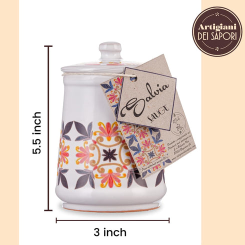 Dried Ground Sage in Italian Handmade Ceramic Jar, Herb, Spice & Seasoning Gifts, Spice Jars with Spices included, Artigiani dei Sapori, Product o...