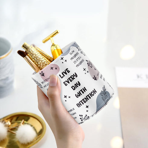 WAVEYU Desk Pen Holder Organizer Cute, Pencil Holder Cup, Makeup Brush Holder Large Pu Leather, Multi-Functional Organizer for School College Offi...