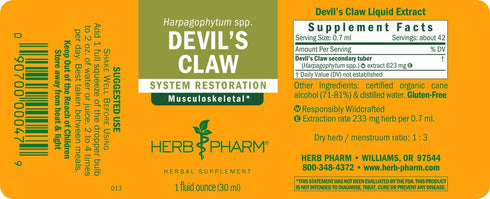 Herb Pharm Devil's Claw Liquid Extract for Musculoskeletal System Support - 1 Ounce (DDCLAW01)...