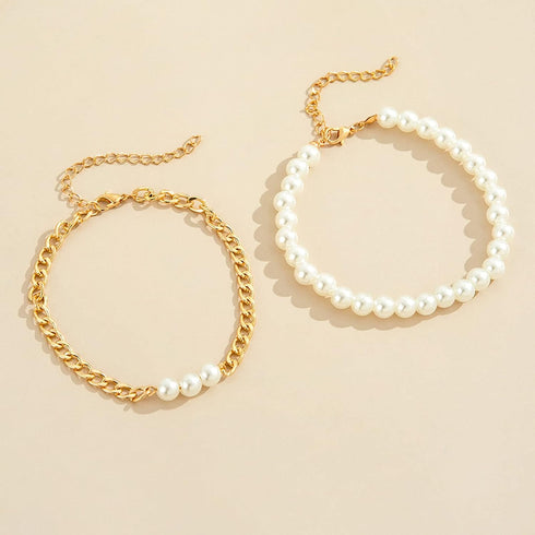 Layered Pearl Anklet Bracelet Boho Gold Beads Anklet Ankle Chain Pearl Satellite Chain Foot Chain Beach Layered Charm Anklet 2Pcs Set Foot Jewelry...