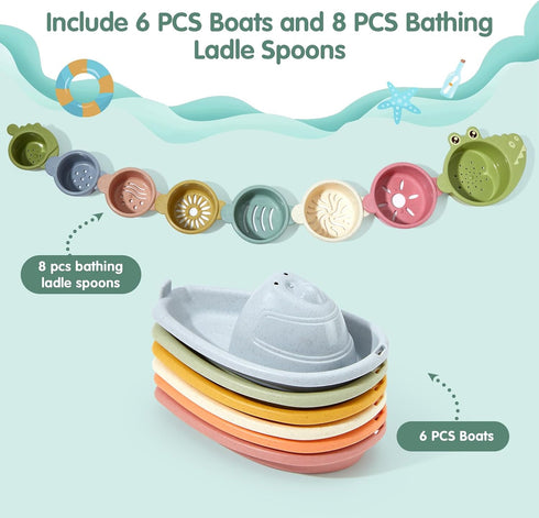 Bath Toys, 14-Piece Water Table Toys with Stacking Cups and Bath Boats for Toddlers 1-3, Pool Toys for Toddlers 1-3, Bath Tub Toys for Baby Toddle...