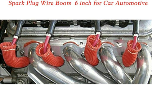 Spark Plug Wire Heat Shield & Sleeve - 2500 High Temp Heat Tape Protection - 8 Pack (Red)...