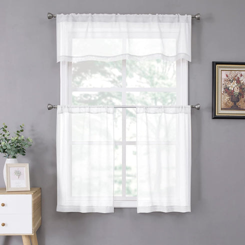 Tollpiz White Sheer Valance Linen Textured Bedroom Valance Curtains Sheer Light Filtering Rod Pocket Voile Curtain Valances for Living Room, 54 x ...