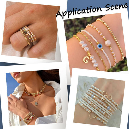 SUNNYCLUE 1 Box 300Pcs Gold Spacer Beads Bulk 4mm Stainless Steel Beads Mini Small Golden Bead Spacers Ball Bead Round Rondelle Seamed Metal Loose...