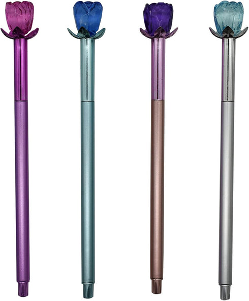 Maydahui 24PCS Crystal Rose Gel Pen Colorful Gem Flower Pens Black Ink for Girls Party School Office Supplies...