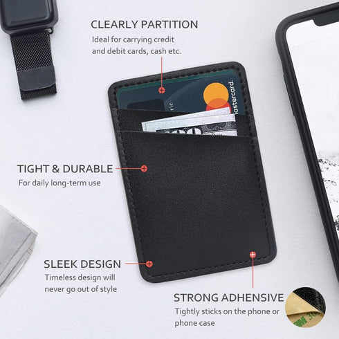 Phone Card Holder for Back of Phone, Leather Phone Wallet Stick On, Credit Card Holder for Phone Case Compatible with iPhone, Samsung, Android and...