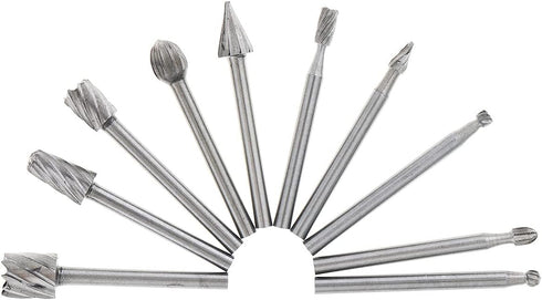 10pcs/set DIY Tree Root Carving 3mm Shank High Speed Steel Carpentry Handmade Electric Grinding Head Engraving Milling Cutter Rotary Burr Bit Set...