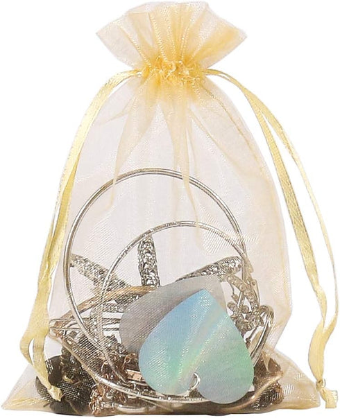 HRX Package 100pcs Gold Organza Gift Bags, 4 x 6 inch Candy Mesh Drawstring Favor Bags Jewelry Pouches for Christmas Wedding Party...