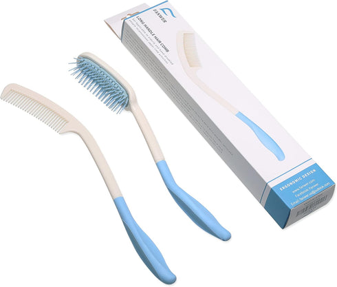 Fanwer Long Reach Handled Comb and Hair Brush Set Applicable to elderly and hand-disabled people inconvenient upper limb activities (2 pcs)...