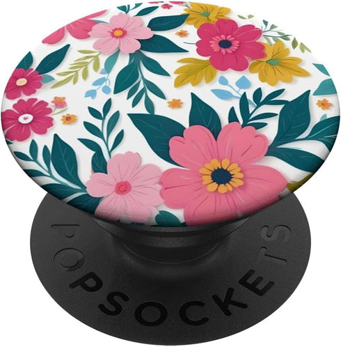 Colorful Blooming Flowers Floral Pattern PopSockets Standard PopGrip...