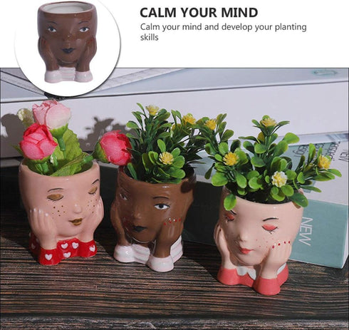 Cabilock Face Succulent Planter Pots Cactus Bonsai Pot Ceramic Flower Planter Face Vase for Office Supplies Brown...
