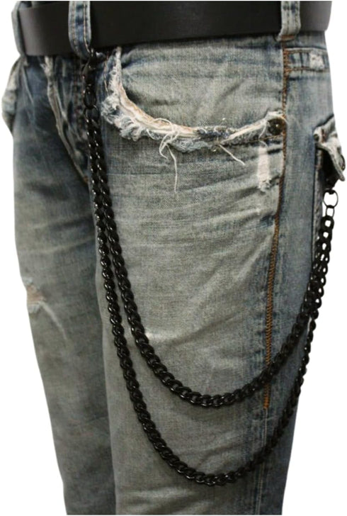 Men Wallet Chain Biker Fashion Jean Keychain 2 Long Strands Motorcycle Biker Black...