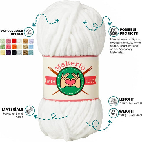 Velvet Yarn - Chenille Amigurumi for Crocheting Super Bulky Yarn 100g (75 Yds) - Fluffy and Chunky Knitting Yarn for Baby Blanket - Soft and Thick...
