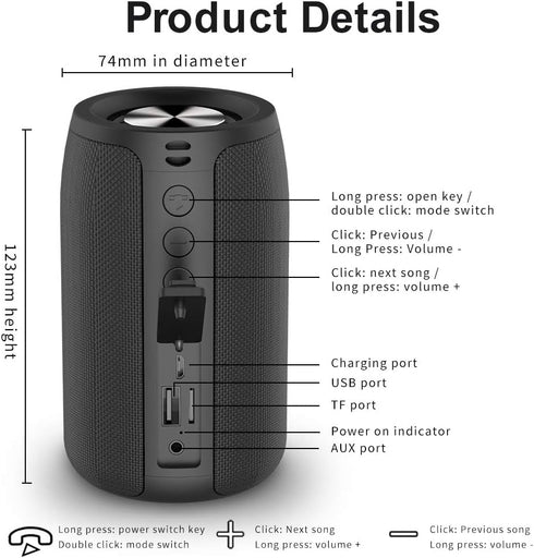 ZEALOT Portable Bluetooth Speakers, Wireless Speaker?S32 Samll Outdoor Speaker, Waterproof IPX5, Stereo Pairing/USB/MIC/TF Card/AUX for iOS Andrio...