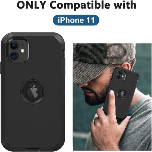 for iPhone 11 Case, with Built in Screen Protector Heavy Duty Drop Protection, Full Body Rugged Shockproof Dust Proof 3- Layer Tough Protective Ph...