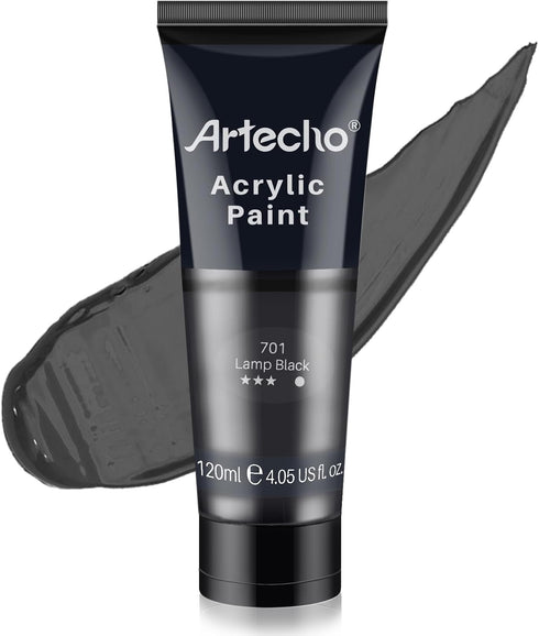 Artecho Black Acrylic Paint, Lamp Black Paint (120ml / 4.05oz) Tubes, Art Craft Paints for Canvas, Rock, Stone, Wood, Fabric, Art Supplies...