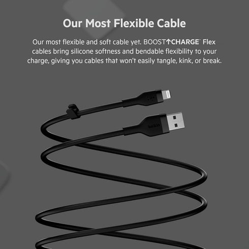 Belkin BoostCharge Flex Silicone USB Type A to Lightning Cable (1M/3.3FT), MFi Certified Charging Cable for iPhone 13, 12, 11, Pro, Max, Mini, SE,...