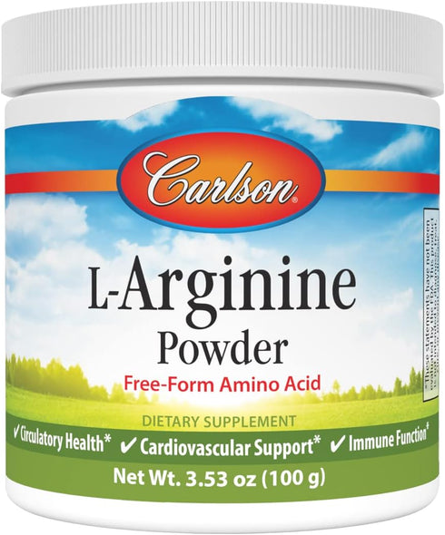 Carlson - L-Arginine Powder, Free-Form Amino Acid, Circulatory Health, 3.53 oz (100 g)...