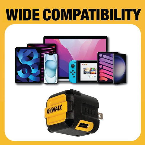 DEWALT 2-Port USB Wall Charger — NeverBlock Worksite Charger — Dual 5V/2.1A Power AC Adapter — Fast Charging Block Cube for iPhone 14 13 12 SE 11P...
