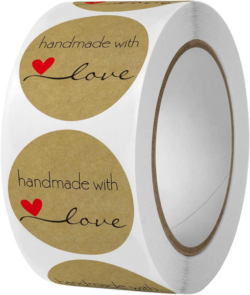 Handmade with Love Stickers, 500 Pcs Baking Kraft Paper Stickers - Decorative Art Labels for DIY, Gifts, Scrapbooking, and Handcrafted Items...