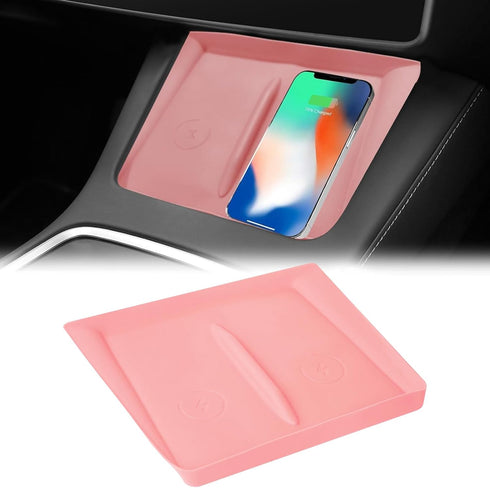 Center Console Wireless Charging Silicone Mat Compatible with Tesla Model 3 2024 Accessories Waterproof Cover Interior Pad Non-Slip Mats Phone Tra...