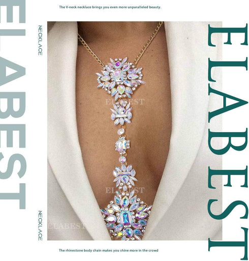 ELABEST Boho Rhinestone Statement Chest Chain Crystal Necklace Body Chain Summer Beach Body Jewelry Accessories for Women...