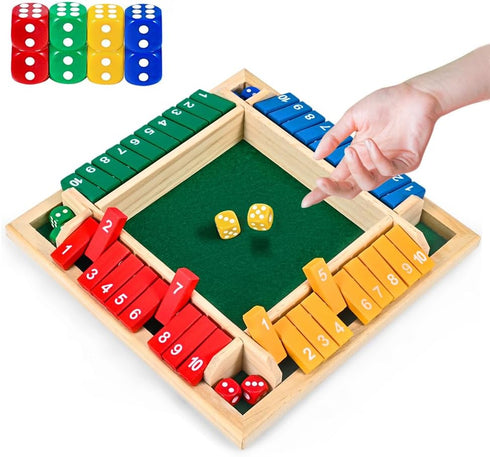 1-4 Players Shut The Box Dice Game, 10 Numbers Traditional Wooden Pub Bar Board Family Table Mat Game Dice for Kids and Adults...