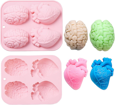 UR URLIFEHALL 2 Pcs Pink Heart Molds Food Grade Brain Fondant Molds Silicone Molds for DIY Chiffon Cake Bakeware...