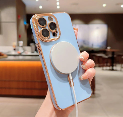 Case for iPhone 14 Pro Max Case Compatible with MagSafe Camera Protector Plating Gold Edge Soft TPU Shockproof Case for iPhone 14 Pro Max Case (6....