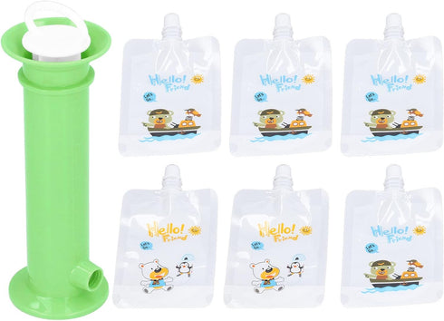 Puree Injection Tool Baby Food Bag Maker Reusable Pure Color Bags Toddler Fruit Squeeze Puree Fillers for Kids 7Pcs/Set(Green) Complementary feedi...