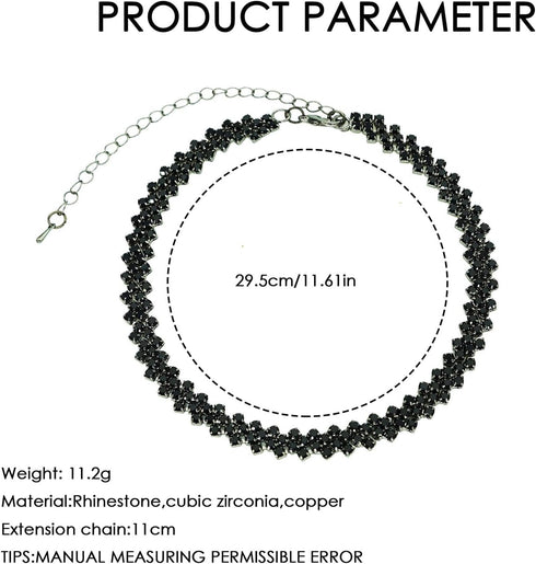 Tennis Choker for Women,Sparkly Rhinestone Necklace Dainty Cubic Zirconia Chunky Necklace,Fake Faux Diamond Chain Prom Party Bling Shiny Wedding N...