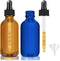Glass Dropper Bottles, 2 oz Amber and Blue Dropper Bottle for Essential Oils Bottles with Funnel, Labels & Pipette, 2 pack Eye Tincture Bottle wit...
