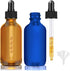 Glass Dropper Bottles, 2 oz Amber and Blue Dropper Bottle for Essential Oils Bottles with Funnel, Labels & Pipette, 2 pack Eye Tincture Bottle wit...