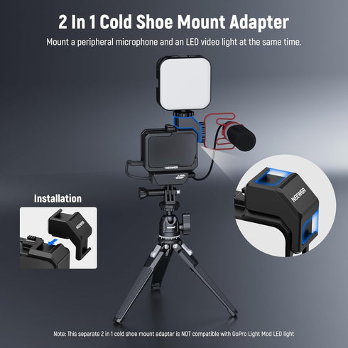 NEEWER Video Rig Cage Compatible with GoPro Hero 12 11 10 9 Light Mod Max Lens Mod, Durable Plastic with 3.5mm Media Audio Mic Adapter Mount, Cold...