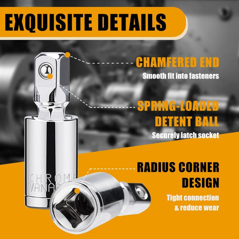 3PCS Universal Joint Socket Set, 1/4” 3/8” 1/2” Drive Swivel Socket Adapter Set, Premium Chrome Vanadium Steel Universal Joint Socket Adapter Suit...