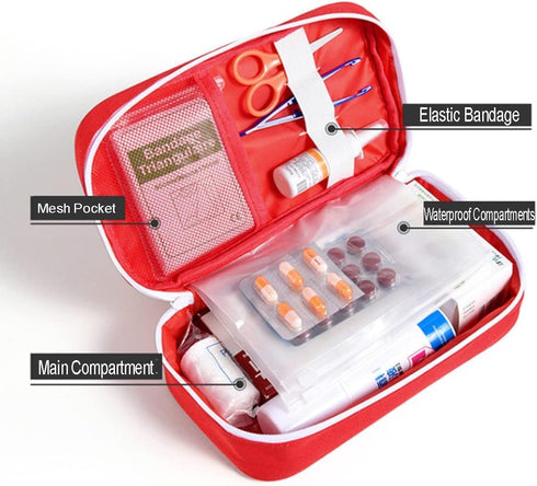 2Pack Portable Empty First Aid Bag Medical Storage Bag Mini Emergency Survival Pouch Bag for Camping Hiking Home Travel Red (2Pcs Red)...