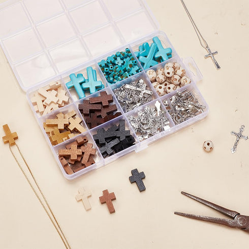arricraft 170 Pcs Cross Jewelry Making Kits, Mixed Color Wood Cross Pendants Including Synthetic Turquoise Beads Wood Beads Pendants Alloy Pendant...
